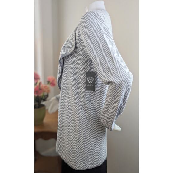 Vince Camuto Cardigan Sweater XL Gray Herringbone Open Front Cotton Draped NEW - Picture 6 of 12